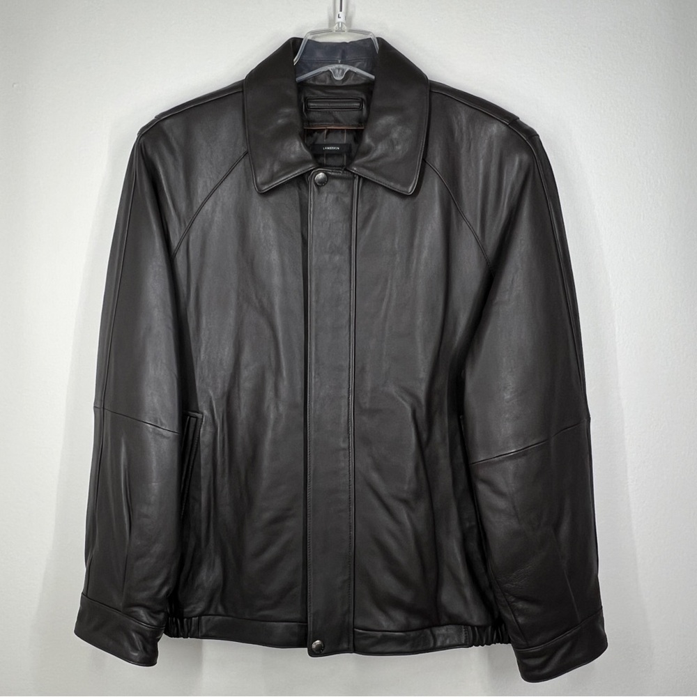 CLAIBORNE 100% Leather Mens Size L Interior and Exterior Pockets Zip Up